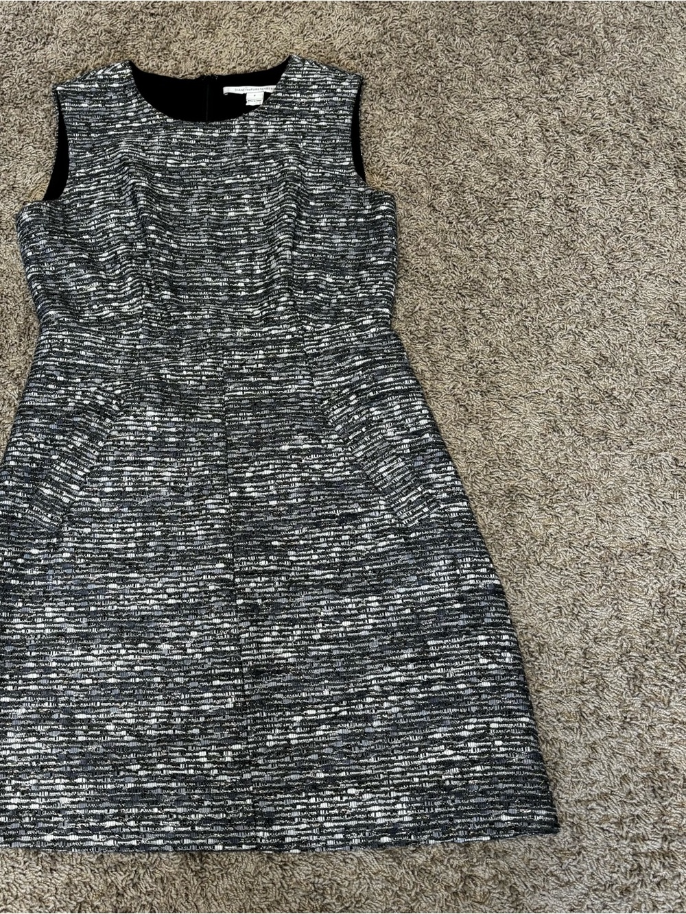 Diane vonFurstenberg dress women 8 blk/grey/wht/gold metallic tweed classic chic